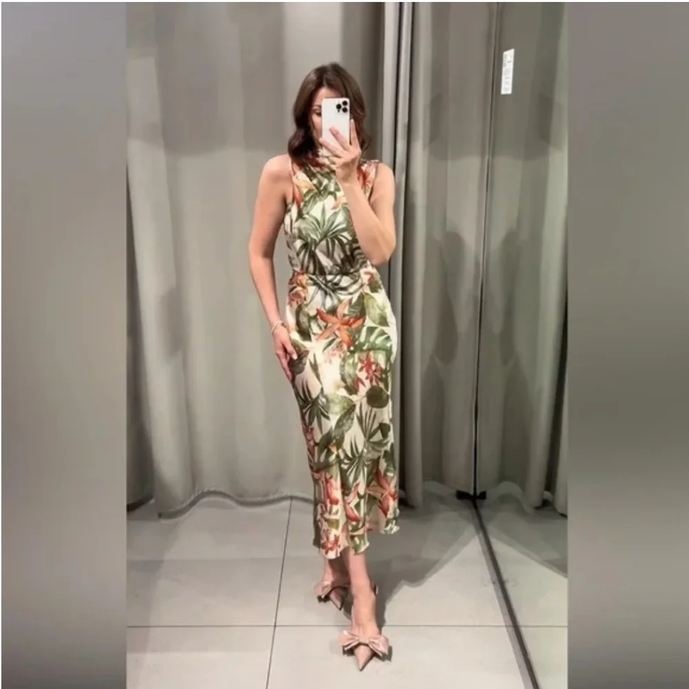 ZARA TROPICAL PRINT MIDI DRESS SIZE S - Picture 8 of 13